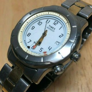 Vintage Timex Indiglo Alarm Men Dual Tone Analog Quartz Watch Hour Date Batt