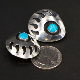 VTG Sterling Silver - NAVAJO Turquoise Bear Paw Clip On Earrings - 8.  5g 3
