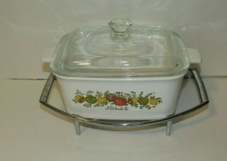 Vintage Corning Ware P - 4 - B Spice Of Life Casserole With Lid & Metal Trivet Stand