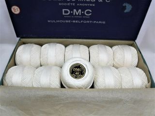 Vtg Dmc 40 Cordonnet Special Blanc Neige Crochet Thread Full Box 10 Balls France
