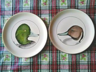 Vintage 1962 Delano Studios Pierson Hand Colored Duck Dishes Hunting Waterfowl