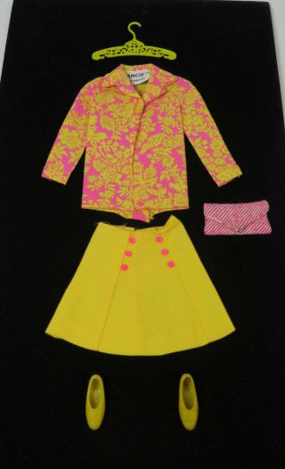 Vintage Mattel 1965 Francie Pink/yellow Skirt,  Purse Shoes & Frencie Hanger