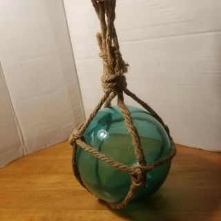 Vintage Hand Blown Glass Fishing Ball Green Float Buoy Nautical