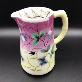 Vintage Es Depon Pitcher Colorful Floral Branches With Birds