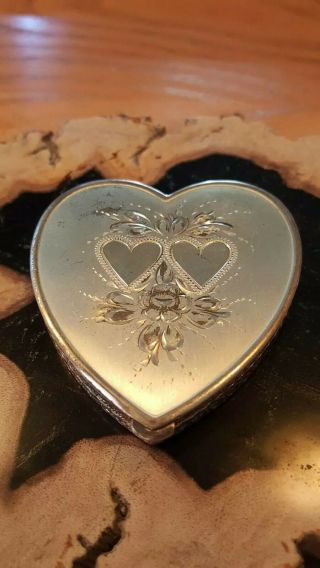 Vintage Lamode Sterling Silver Heart Shaped Powder Compact W Mirror