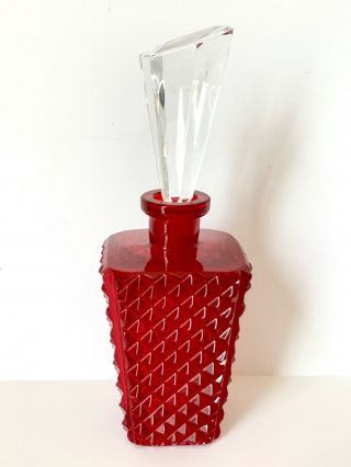 Vintage Hand Cut Crystal Ruby Red Deco Large Perfume Bottle & Dauber