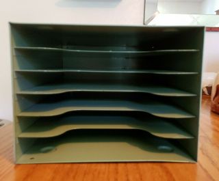 Vintage Industrial Green Metal Desk Paper Organizer 6 Tray Mid - Century Awesome