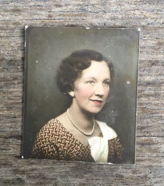 Vintage Tinted Color PHOTO BOOTH PHOTOGRAPH Pretty Young Lady 1940’s 2