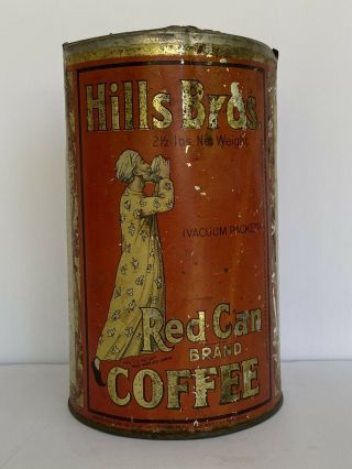 VINTAGE HILLS BROS.  RED CAN COFFEE CAN.  2 1/2lbs.  Net Weight 3