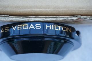 Vintage Las Vegas Hilton Hotel Black Glass Ashtray With Gold Lettering