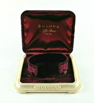 Vintage Bulova Fifth Avenue York Wristwatch Watch Case Box Burgundy Velvet
