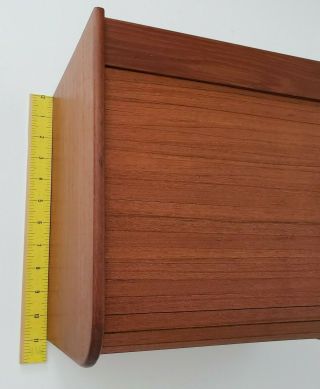 Vintage Mid Century Danish Teak Tech Roll top Wood Desk Top File Box w/Lock EUC 3