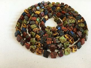Vintage Scottish Glass Agate Pyramid Beads Flapper Murano Venetian Necklace 52 "