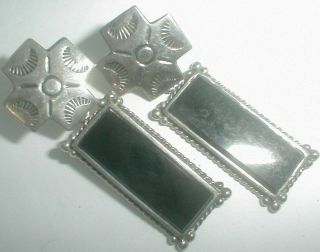 Vintage Southwest Style Sterling Silver Cross Concho Black Onyx Drop Earrings
