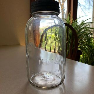 Vintage Improved Gem Canada Half Gallon Jar W/glass Insert Lid