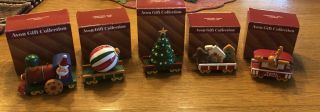 Avon Christmas Train Ornament,  Complete 5 Piece Set Vintage Boxes