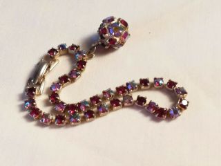 Vintage Signed Weiss Red Ab Crystal Rhinestone Bracelet With Charm