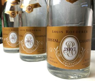 Louis Roederer Cristal Champagne Bottles - 2007 Vintage - Magnum 1500ml - 3 Empty