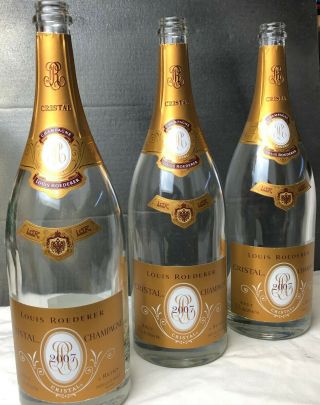 Louis Roederer Cristal Champagne Bottles - 2007 Vintage - Magnum 1500ml - 3 Empty 3