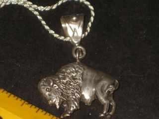 vintage Jewelry,  Buffalo necklace,  sterling silver,  Berty,  rope chain,  24 inch, 3