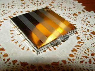 Vintage Volupte Compact Powder Mirror - Art Deco Gold Silver Tone - Gift Idea