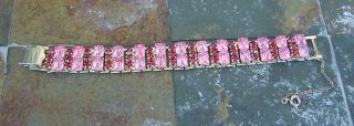 Coro Pegasus Vintage Pink & Red Rhinestone Signed Vintage Bracelet Striking