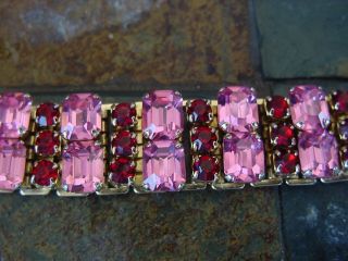 Coro Pegasus Vintage Pink & Red Rhinestone Signed Vintage Bracelet Striking 2