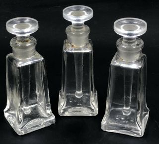 3 Vintage Miniature Perfume Bottles Clear Glass Crystal With Stoppers 3”