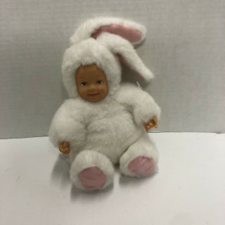 Vintage Anne Geddes White Bunny Rabbit Plush Baby Doll Bean Filled 9 " 1998