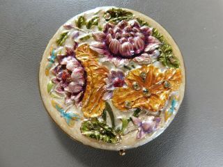 Vintage Floral Dragonfly Enamel Double Sided Mirror Compact