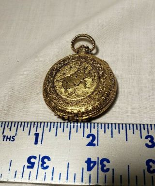Vintage Rare Corday Fame Pocket Watch Style Lady On Swing Compact Creme Perfume