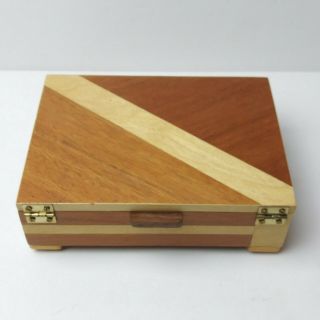 Vintage 7 " Mid Century Modern Inlaid Wood Jewelry Dresser Box Usa Felt Lined