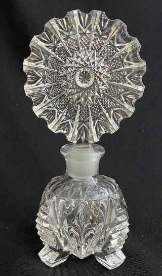 Vintage Bohemian Czech Art Deco Crystal Cut Glass Perfume Bottle Round Dauber