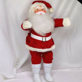 Vintage Santa Claus 18 Inches Tall Red Velvet Coat White Plastic Boots Face