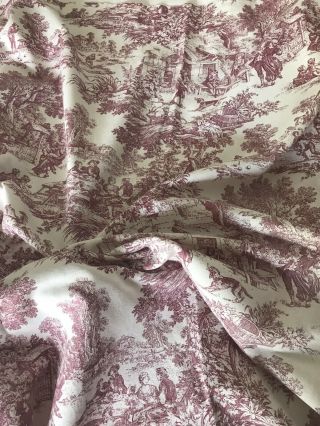 Vintage French Toile De Jouy Red And White Drapery Panel Unlined 79 " X 34 "