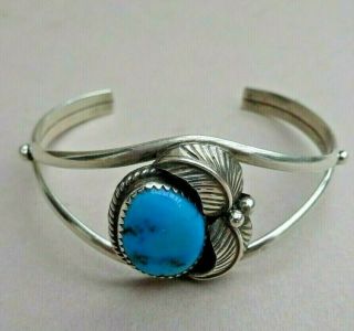 Vintage E S Navajo Sterling Silver Turquoise Stone Bangle Bracelet