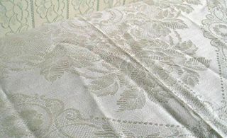 VTG PALE IVORY FLORAL DAMASK BEDSPREAD w/HAND TIED FRINGE MADE IN ITALY 91 x 97 2