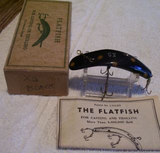 Vintage Helin Flatfish Wood Lure 10/8/20p Box X5 Black 2 - 7/8 "