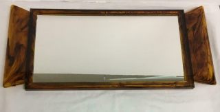 Vintage Oblong Mirror Vanity Tray Brown Plastic Lucite W Handles 17 Inch Length