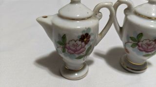 Vintage Japan White Coffee Tea Pots with Flowers Salt and Pepper Shakers 2