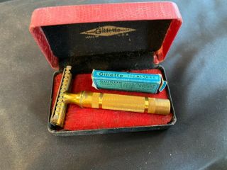 Vintage Gillette Razor Gold Color Case with Blade Box 2