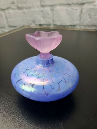 Vintage Iridescent Art Glass Perfume Bottle W/ Floral Glass Stopper