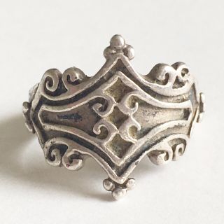 Unusual Vintage Gothic Patterned Solid Silver 925 Signet Ring 4.  6g Size L U.  K
