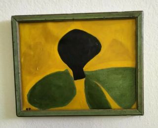 Mid Century Modern Style Abstract Expressionist Oil Painting Vintage Frame Small