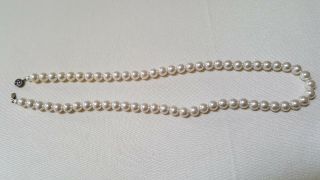 Vintage Faux Pearl 1 Strand Necklace Sterling Clasp - Approx.  22 " Long.