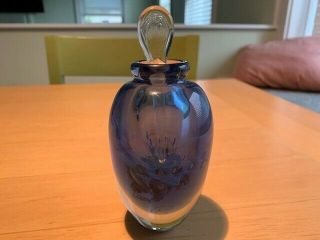 Vintage Hand Blown Glass Blue Perfume Bottle