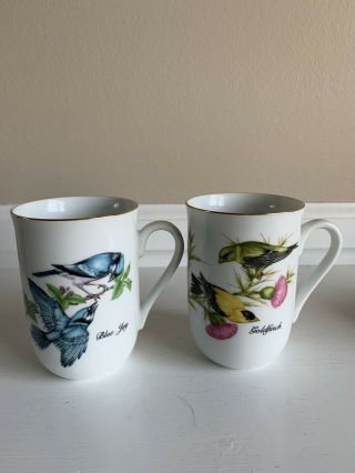 Vintage 1985 John James Audubon Porcelain Mugs Goldfinch & Blue Jay Set