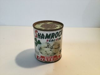 Vintage Shamrock 8 Oz Oyster Tin Can Paper Label Evanston Illinois