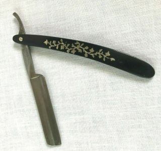 Vintage Shumate Tungsten Straight Razor Inlaid Leaf Design Case 6/8 " Blade