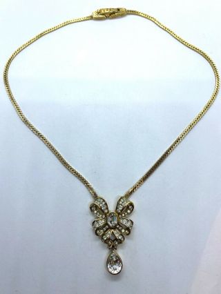Stunning Vintage Attwood & Sawyer Gold Plated Rhnestone Crystal Necklace 16”